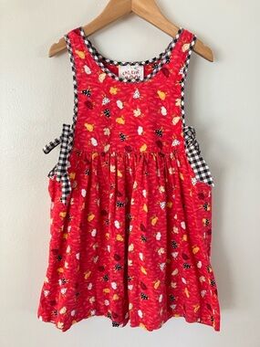 Vintage Chicken Noodle Girls 5 Red Chick Print Pinafore Jumper Dress USA made